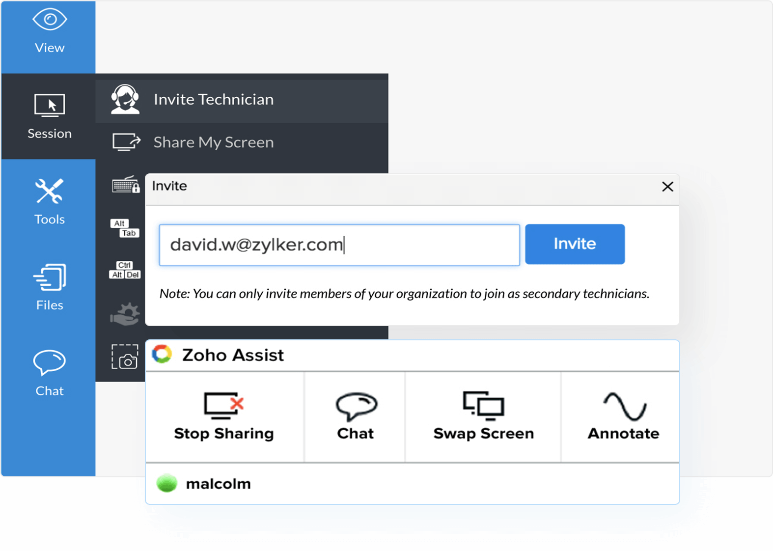 邀请技术人员访问您的 Mac 远程桌面 - Zoho Assist