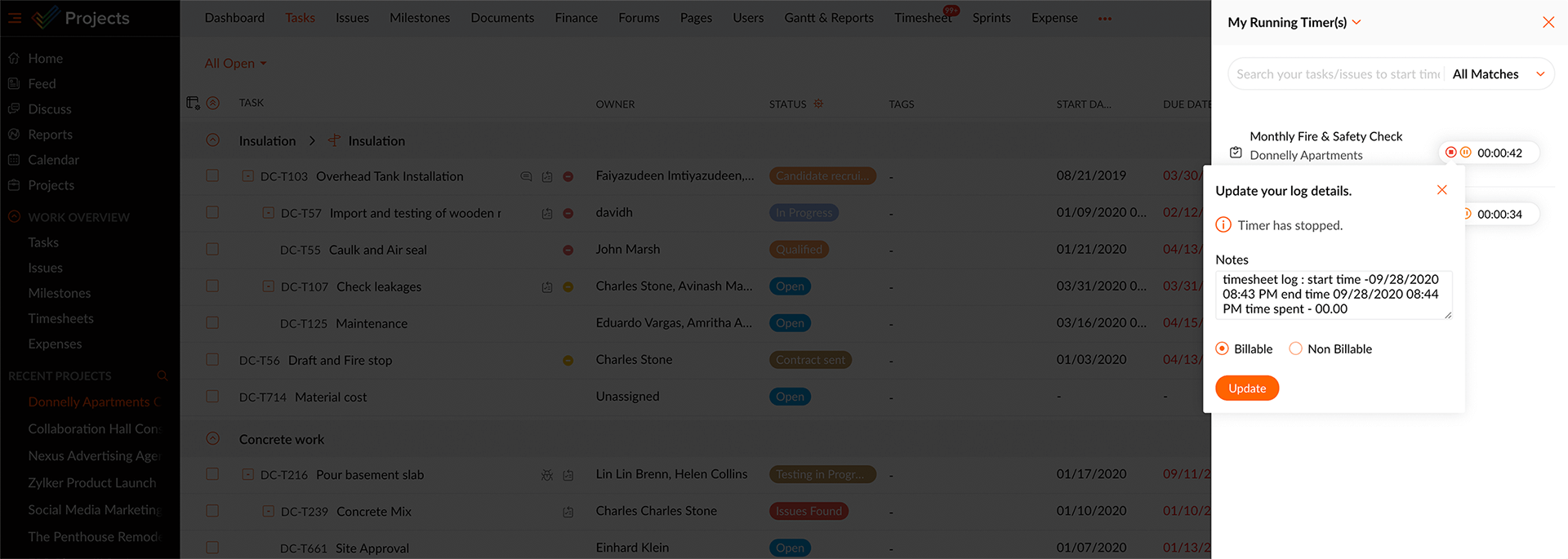 Employee timesheet software - Zoho Projects