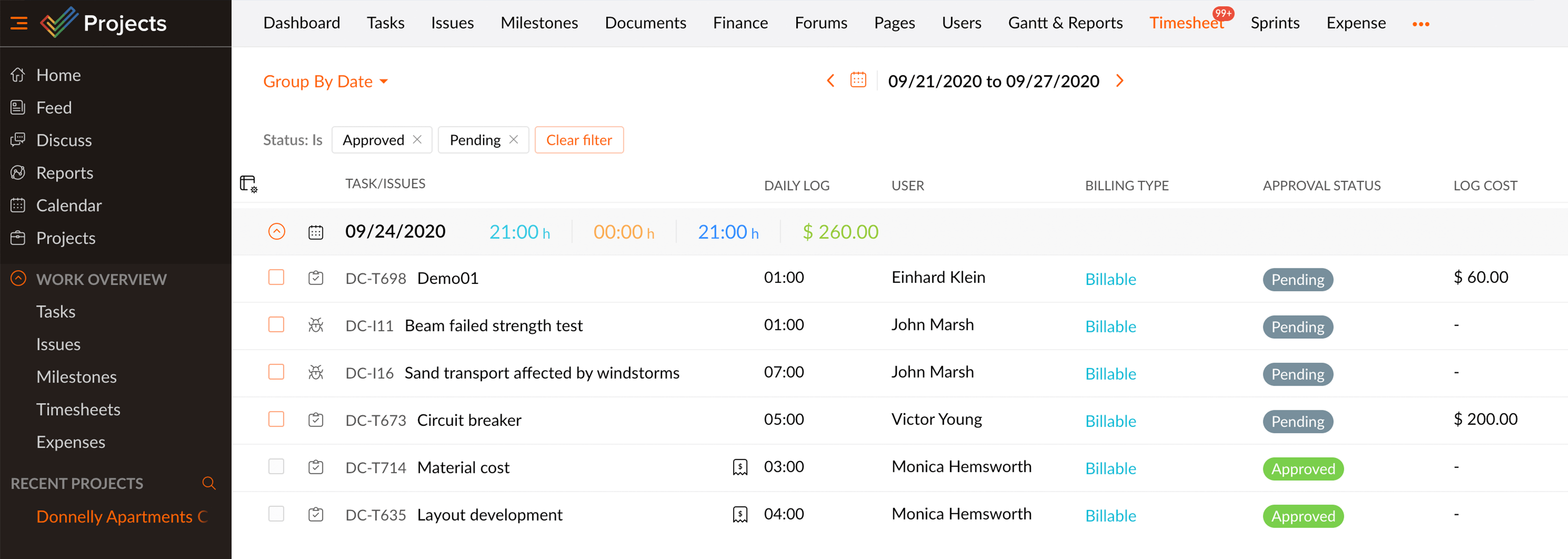 Project timesheet software - Zoho Projects