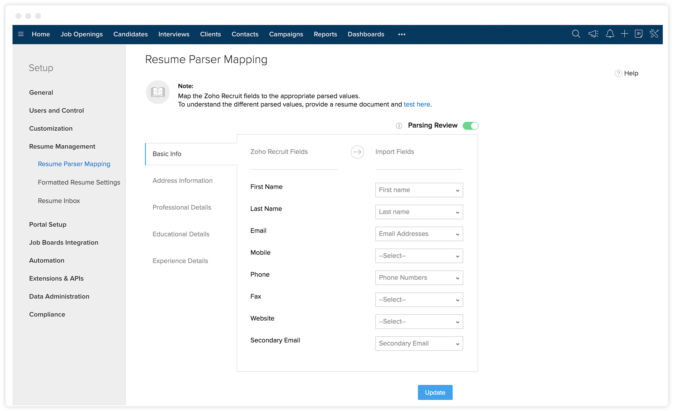 人工智能简历分析器 - Zoho Recruit