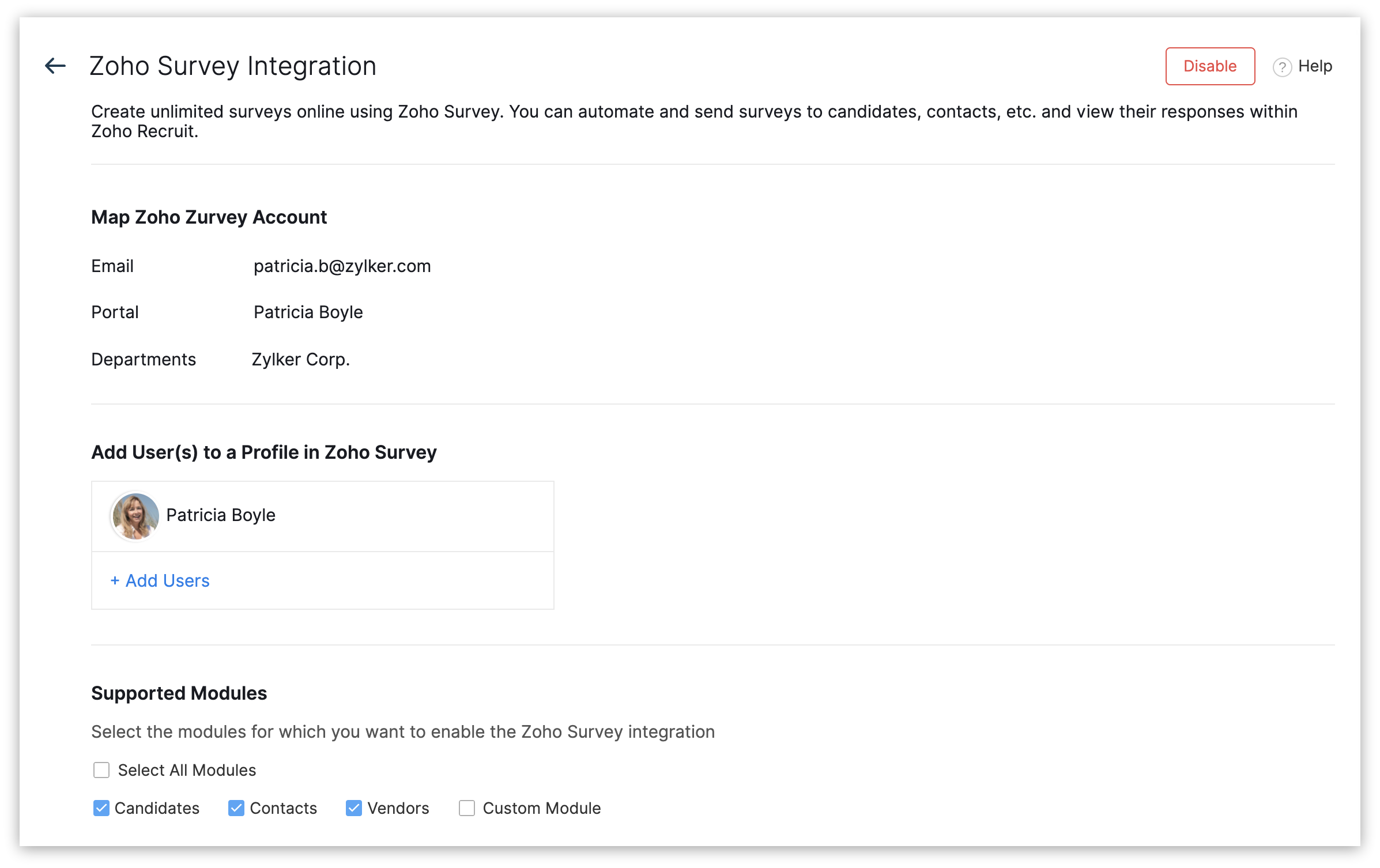Zoho Survey 和 Zoho Recruit 集成
