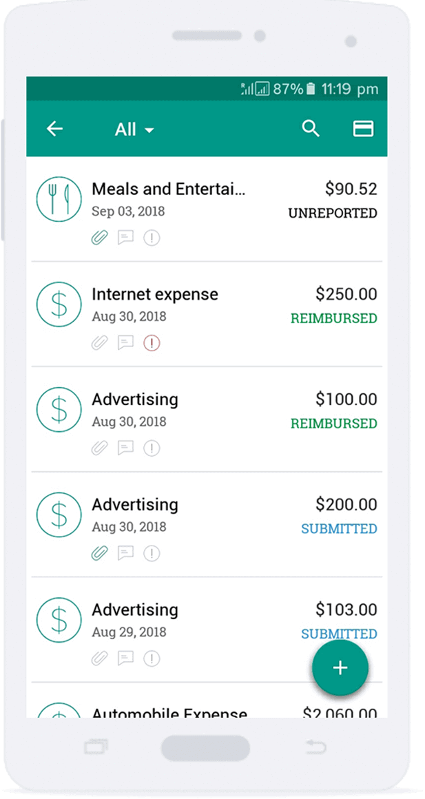 Zoho Expense app for Android-phone