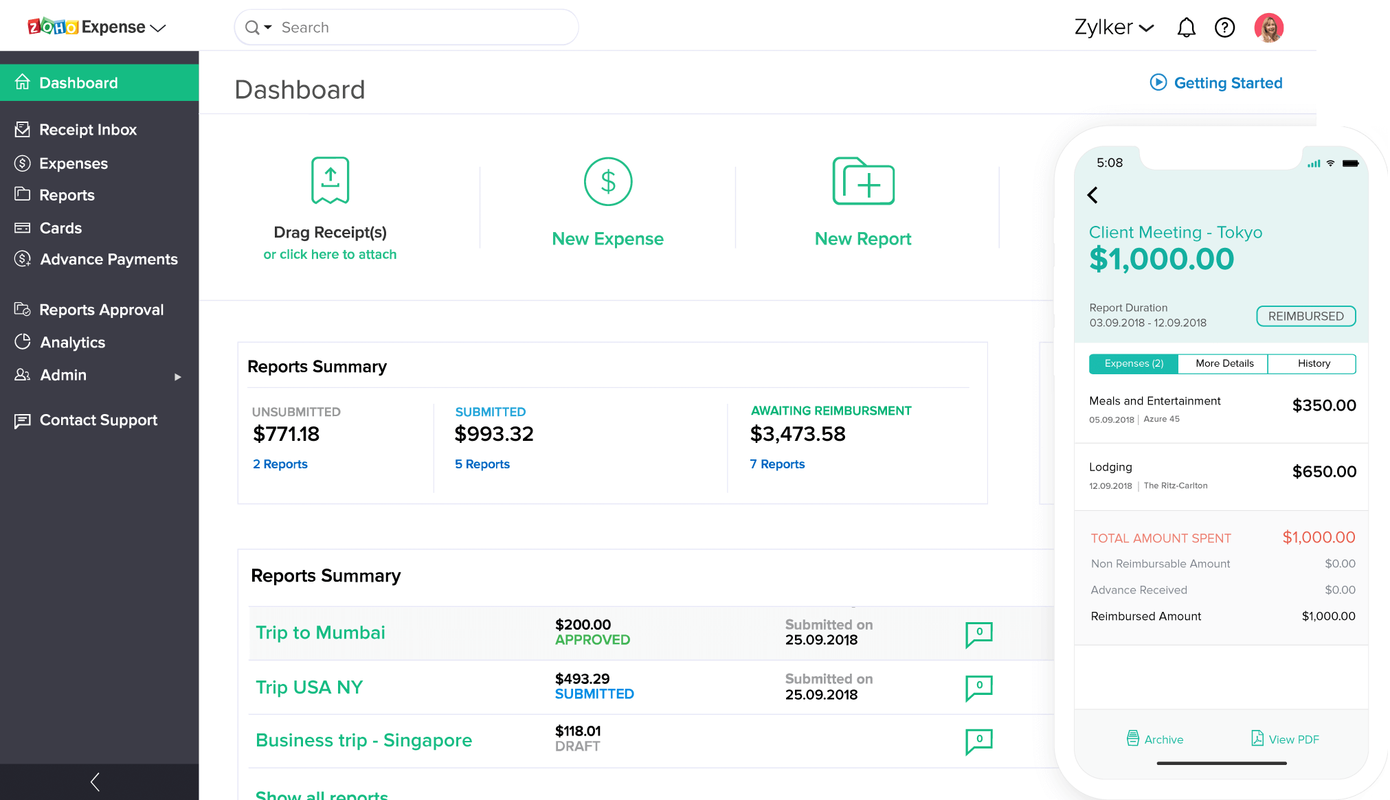 Zoho Expense线上费用报销系统